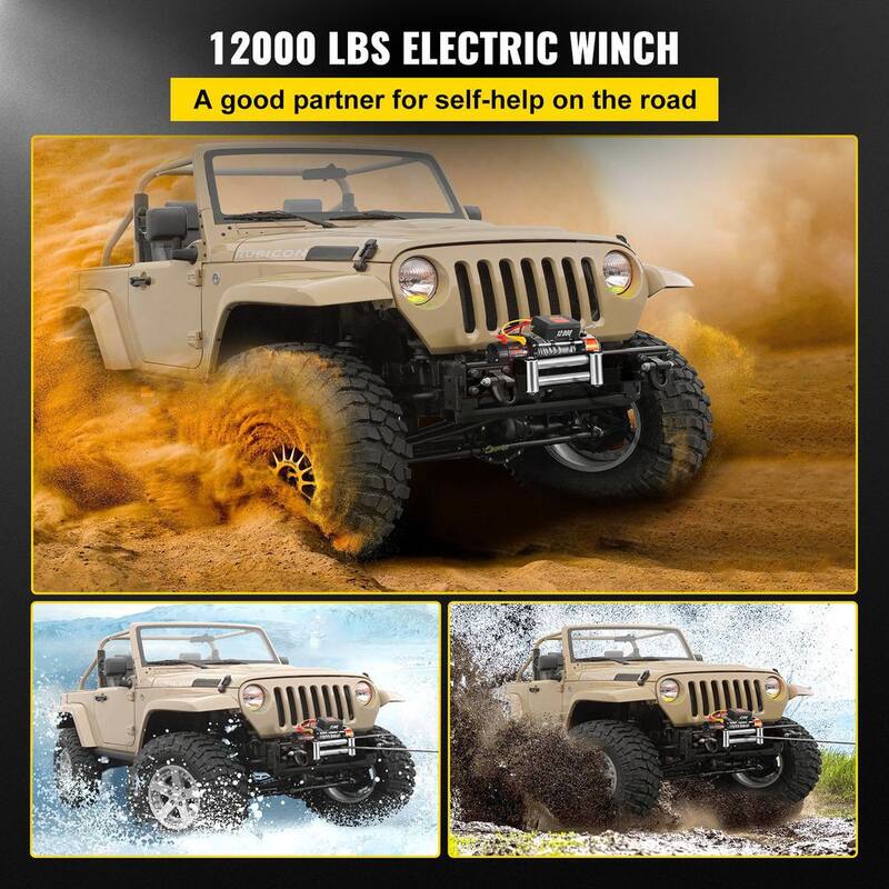 VEVOR 12000 lbs. Truck Winch 85 ft. Electric Winch Steel Cable 12-Volt Winch with Wireless Remote Control and Powerful Motor - DDJP1.2WB85FTGS01M2