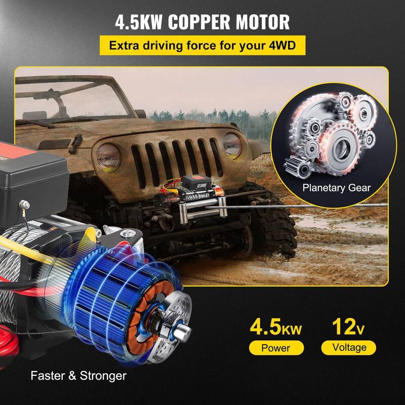 VEVOR 12000 lbs. Truck Winch 85 ft. Electric Winch Steel Cable 12-Volt Winch with Wireless Remote Control and Powerful Motor - DDJP1.2WB85FTGS01M2