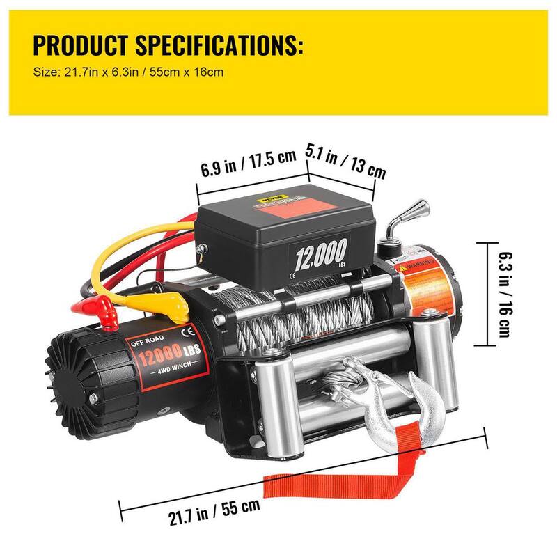 VEVOR 12000 lbs. Truck Winch 85 ft. Electric Winch Steel Cable 12-Volt Winch with Wireless Remote Control and Powerful Motor - DDJP1.2WB85FTGS01M2