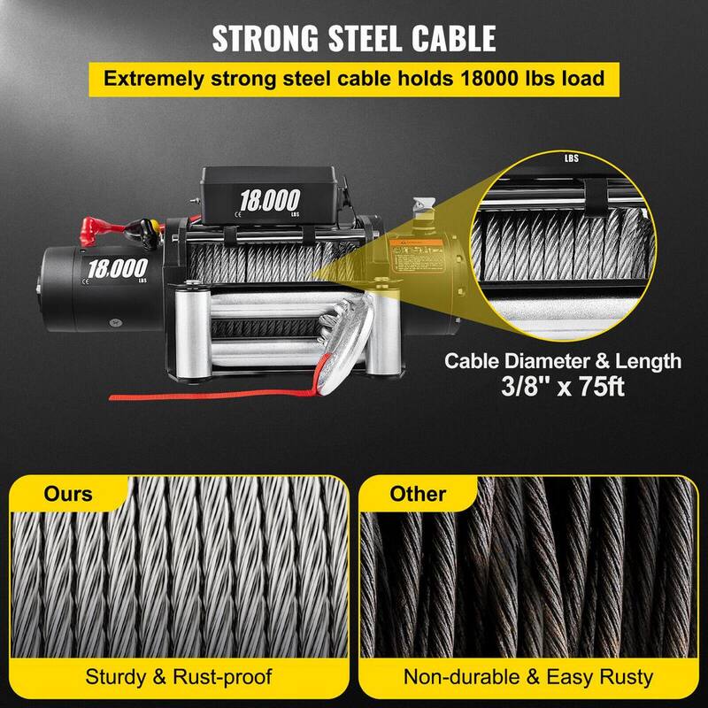 VEVOR 18,000 lbs. Electric Winch 75 ft. Steel Cable and 12 Volt Truck Winch with Wireless Remote Control and Powerful Motor - JCPJ1.8WBG75FT001M2