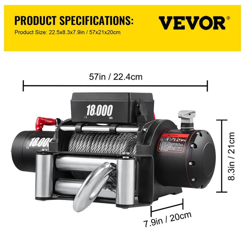VEVOR 18,000 lbs. Electric Winch 75 ft. Steel Cable and 12 Volt Truck Winch with Wireless Remote Control and Powerful Motor - JCPJ1.8WBG75FT001M2