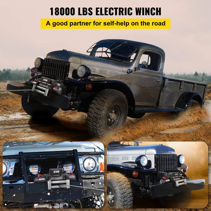 VEVOR 18,000 lbs. Electric Winch 75 ft. Steel Cable and 12 Volt Truck Winch with Wireless Remote Control and Powerful Motor - JCPJ1.8WBG75FT001M2