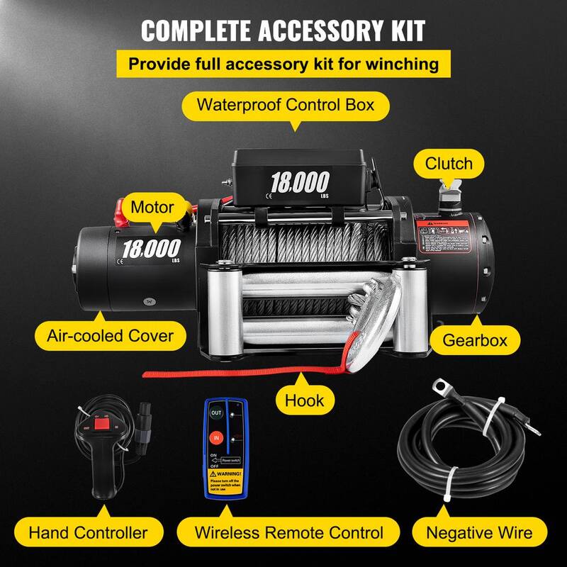 VEVOR 18,000 lbs. Electric Winch 75 ft. Steel Cable and 12 Volt Truck Winch with Wireless Remote Control and Powerful Motor - JCPJ1.8WBG75FT001M2