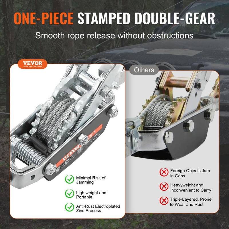 VEVOR Rope Puller 5 Ton Pulling Capacity Heavy Duty Ratchet Power Win. Puller with 11.5 ft. Steel Cable for Vehicle Rescue - GSSJXQ5T13YC77Z63V0
