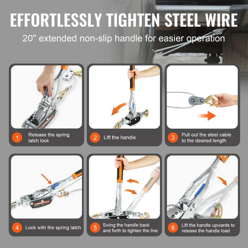 VEVOR Rope Puller 5 Ton Pulling Capacity Heavy Duty Ratchet Power Win. Puller with 11.5 ft. Steel Cable for Vehicle Rescue - GSSJXQ5T13YC77Z63V0