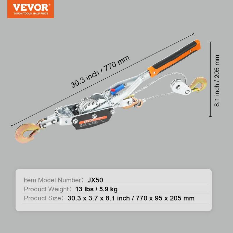VEVOR Rope Puller 5 Ton Pulling Capacity Heavy Duty Ratchet Power Win. Puller with 11.5 ft. Steel Cable for Vehicle Rescue - GSSJXQ5T13YC77Z63V0