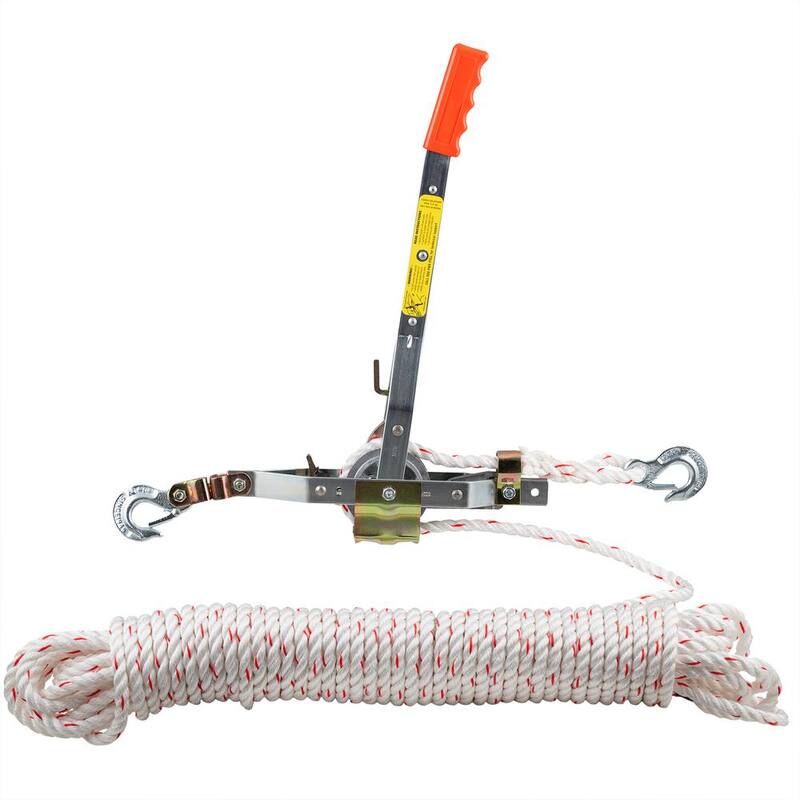 Maasdam Pow'R Pull 1,500 lb. 3/4 Ton Capacity 10:1 Leverage Rope Puller Come Along Tool with 100 ft. of Highway Approved Rope - A-100