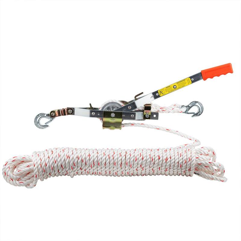 Maasdam Pow'R Pull 1,500 lb. 3/4 Ton Capacity 10:1 Leverage Rope Puller Come Along Tool with 100 ft. of Highway Approved Rope - A-100