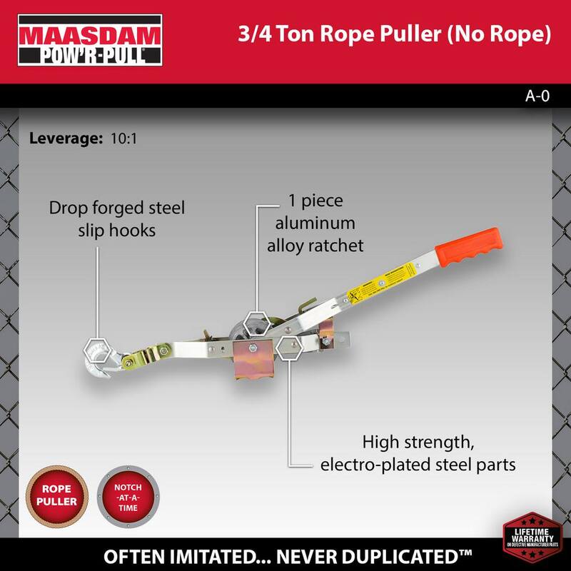 Maasdam Pow'R Pull 1,500 lb. 3/4-Ton Capacity 10:1 Leverage Rope Puller Come Along Tool Rope Not Included - A-0