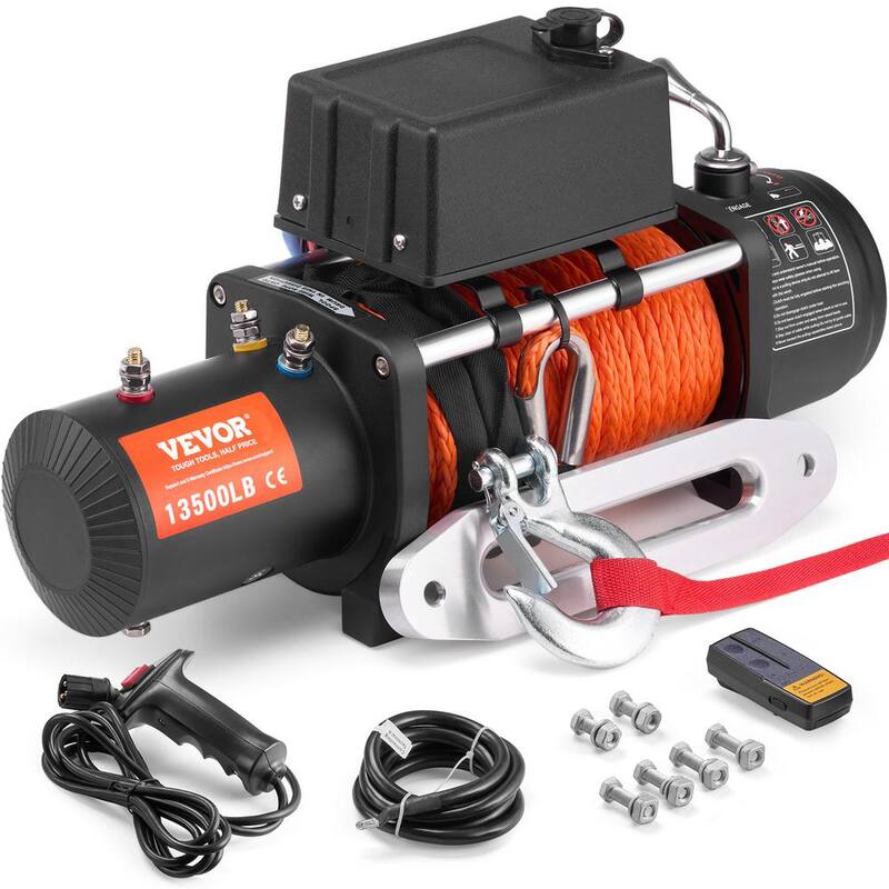 VEVOR Electric Winch, 13,500 lbs., 12V DC Truck Winch with Φ3/8 in. x 80 ft. Synthetic Rope Aluminum Fairlead Remote Control - DDHCSJPYXWXYBQ8X5V9