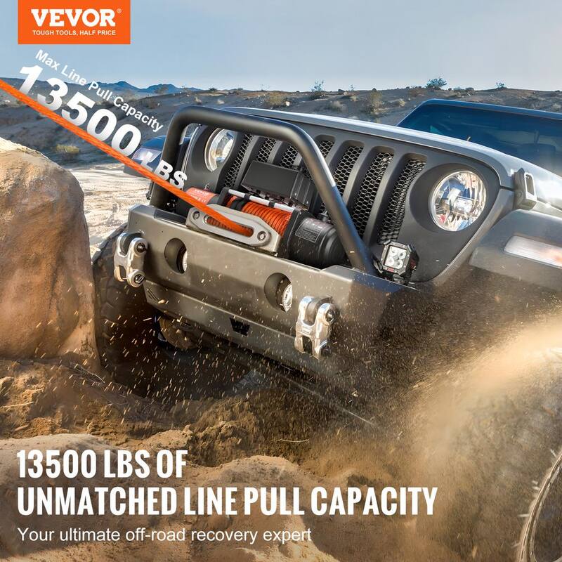 VEVOR Electric Winch, 13,500 lbs., 12V DC Truck Winch with Φ3/8 in. x 80 ft. Synthetic Rope Aluminum Fairlead Remote Control - DDHCSJPYXWXYBQ8X5V9