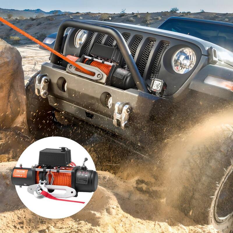 VEVOR Electric Winch, 13,500 lbs., 12V DC Truck Winch with Φ3/8 in. x 80 ft. Synthetic Rope Aluminum Fairlead Remote Control - DDHCSJPYXWXYBQ8X5V9