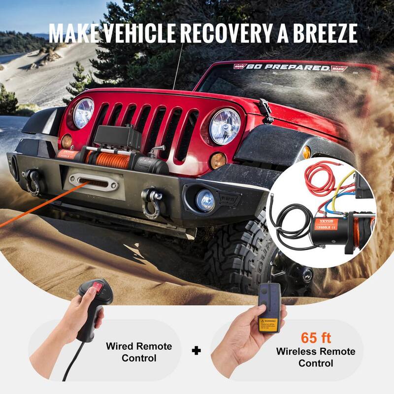 VEVOR Electric Winch, 13,500 lbs., 12V DC Truck Winch with Φ3/8 in. x 80 ft. Synthetic Rope Aluminum Fairlead Remote Control - DDHCSJPYXWXYBQ8X5V9