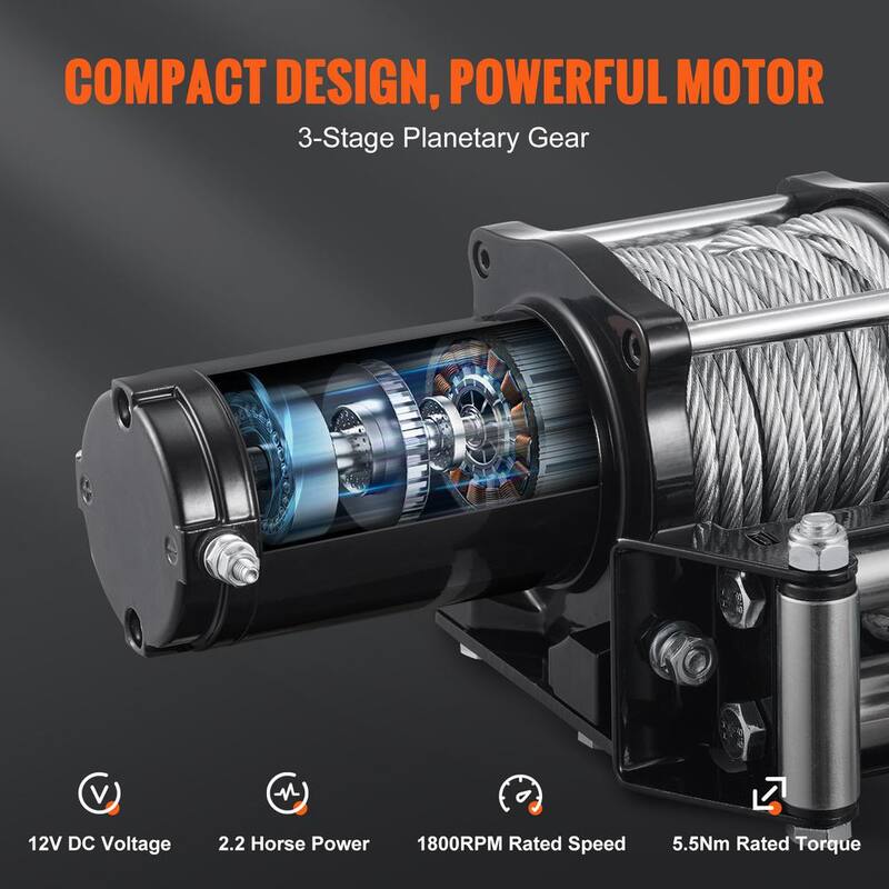 VEVOR Electric Winch 4500 lbs. Load Capacity Vehicles Winch with 39 ft. Steel Cable and Wireless Handheld Remote - GSSJPGSSYCYCAZZ41V9