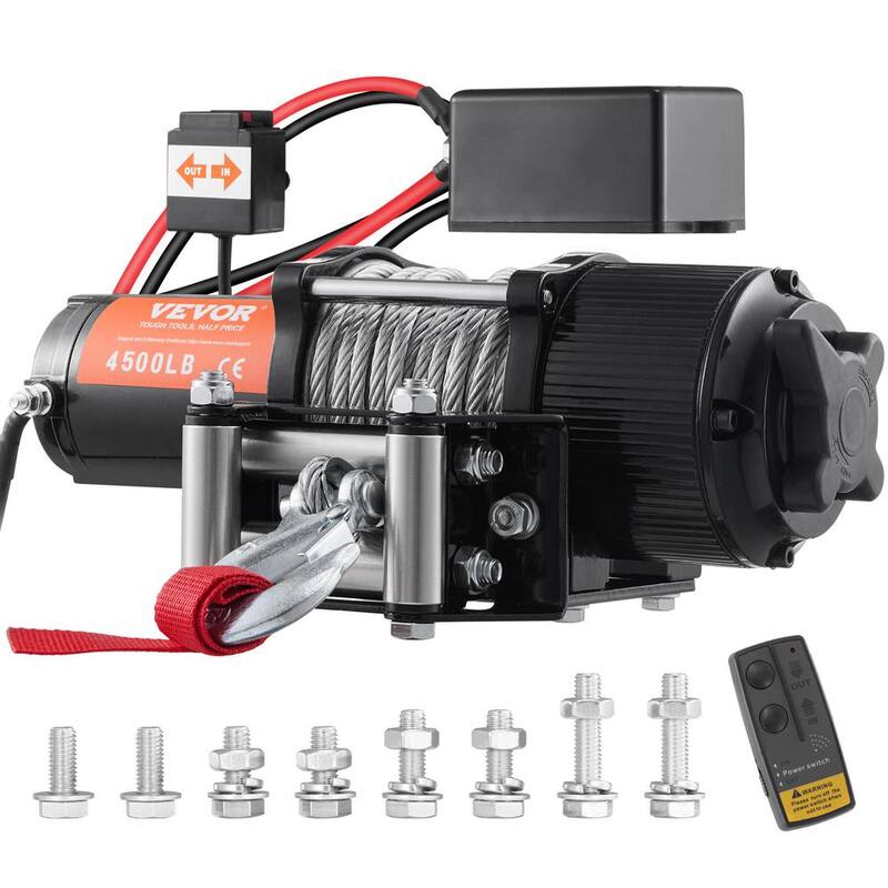 VEVOR Electric Winch 4500 lbs. Load Capacity Vehicles Winch with 39 ft. Steel Cable and Wireless Handheld Remote - GSSJPGSSYCYCAZZ41V9