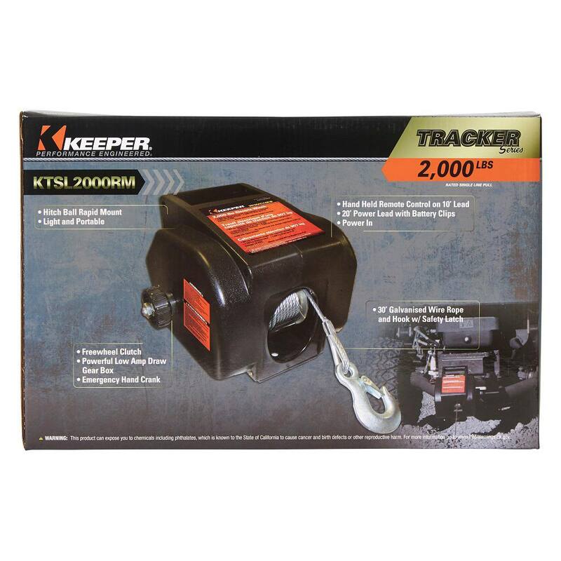 Keeper 2,000 lbs. Portable 12-Volt DC Electric Winch with Rapid Mount - KTSL2000RM