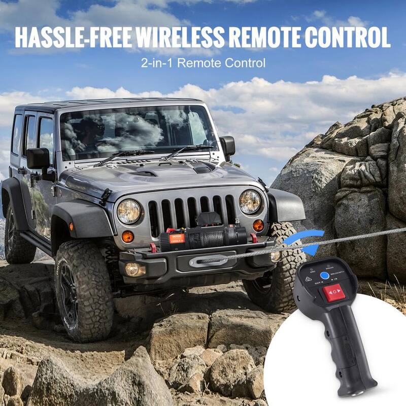 VEVOR Electric Winch 13,000 lbs. Load Capacity 85 ft. Nylon Rope ATV Winch with Wireless Handheld Remote and Hawse Fairlead - DDHCSJPHCSYCYKV6HV9