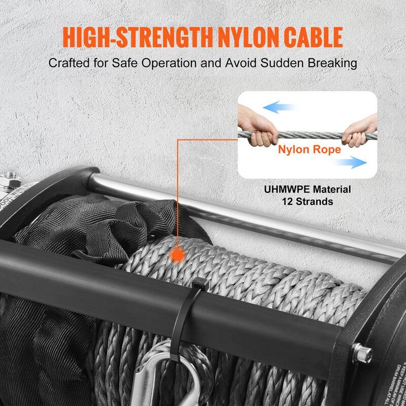 VEVOR Electric Winch 13,000 lbs. Load Capacity 85 ft. Nylon Rope ATV Winch with Wireless Handheld Remote and Hawse Fairlead - DDHCSJPHCSYCYKV6HV9