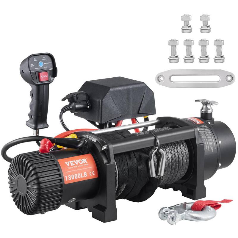 VEVOR Electric Winch 13,000 lbs. Load Capacity 85 ft. Nylon Rope ATV Winch with Wireless Handheld Remote and Hawse Fairlead - DDHCSJPHCSYCYKV6HV9