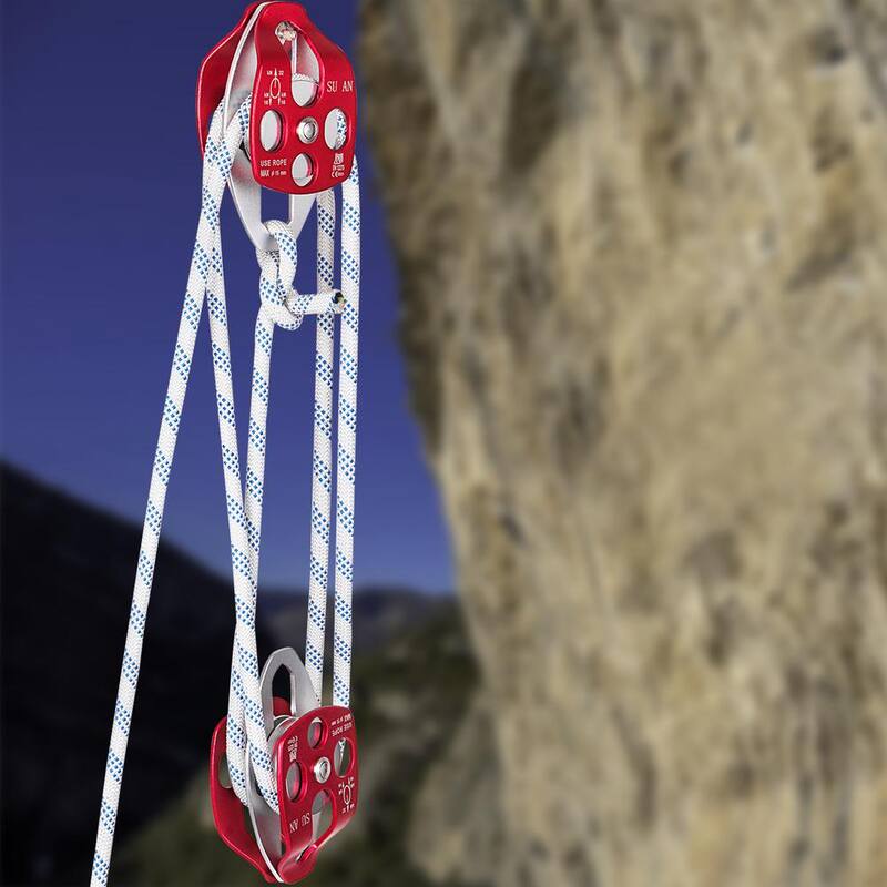 VEVOR 200 ft. L Twin Sheave Block and Tackle 6600 lbs. Capacity Double Pulley Rigging with Braid Rope for Climbing, Red - SHLSJTZ11MM61MJLSV0