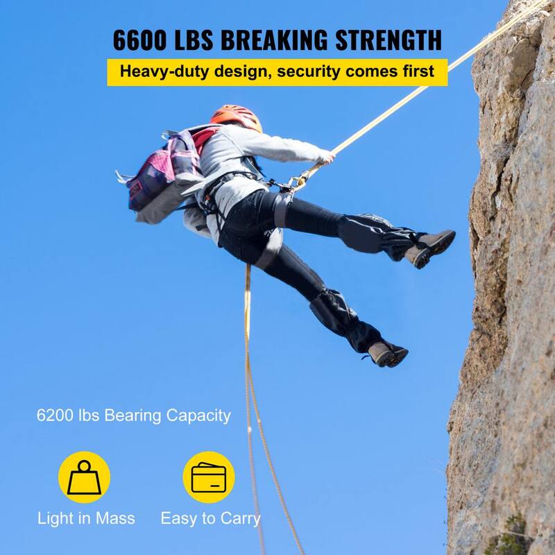 VEVOR 200 ft. L Twin Sheave Block and Tackle 6600 lbs. Capacity Double Pulley Rigging with Braid Rope for Climbing, Red - SHLSJTZ11MM61MJLSV0