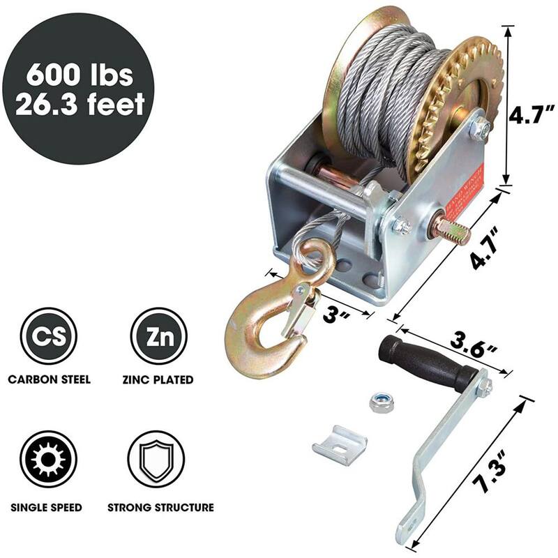 Big Red 600 lbs. 3/16 in. Dia 26.3 ft. Manual Hand Cable Winch - ATRT1061CR