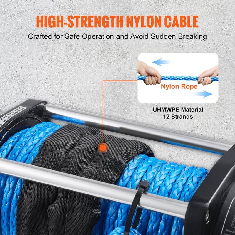 VEVOR Electric Winch 8000 lbs. Load Capacity 85 ft. Nylon Rope ATV Winch with Wireless Handheld Remote and Hawse Fairlead - DDHCSJPHCSYCY7YP5V9