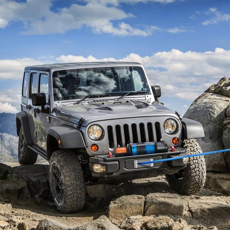 VEVOR Electric Winch 8000 lbs. Load Capacity 85 ft. Nylon Rope ATV Winch with Wireless Handheld Remote and Hawse Fairlead - DDHCSJPHCSYCY7YP5V9