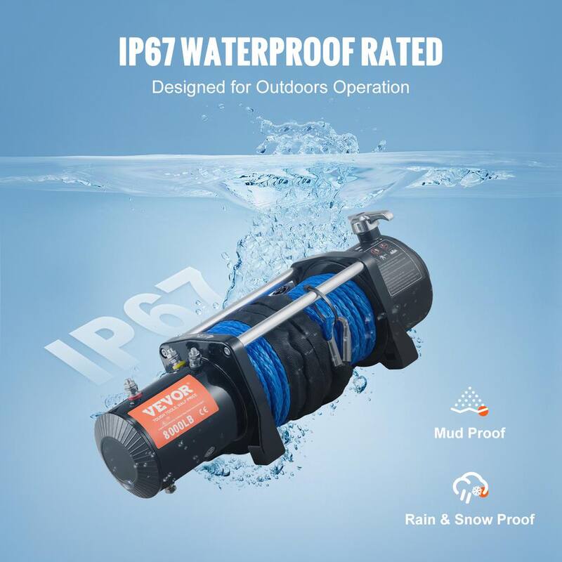 VEVOR Electric Winch 8000 lbs. Load Capacity 85 ft. Nylon Rope ATV Winch with Wireless Handheld Remote and Hawse Fairlead - DDHCSJPHCSYCY7YP5V9