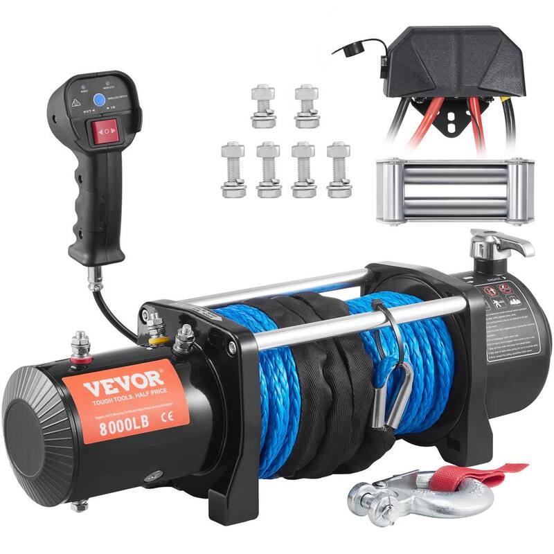 VEVOR Electric Winch 8000 lbs. Load Capacity 85 ft. Nylon Rope ATV Winch with Wireless Handheld Remote and Hawse Fairlead - DDHCSJPHCSYCY7YP5V9