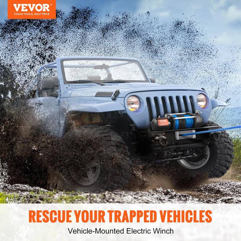 VEVOR Electric Winch 8000 lbs. Load Capacity 85 ft. Nylon Rope ATV Winch with Wireless Handheld Remote and Hawse Fairlead - DDHCSJPHCSYCY7YP5V9