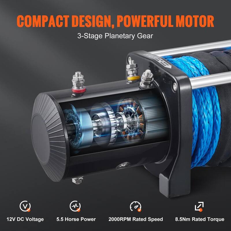 VEVOR Electric Winch 8000 lbs. Load Capacity 85 ft. Nylon Rope ATV Winch with Wireless Handheld Remote and Hawse Fairlead - DDHCSJPHCSYCY7YP5V9
