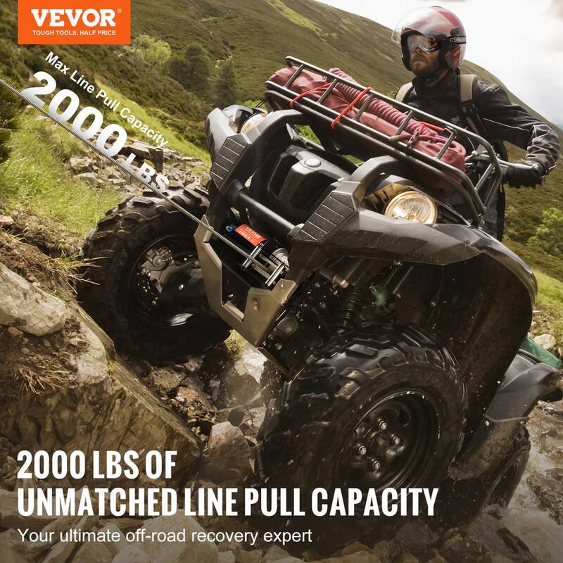VEVOR Electric Winch, 2000 lbs. Line Pull Capacity, 12-Volt DC ATV/UTV Winch with Φ5/32 in. x 39 ft. 7 Cable Remote Control - ATVGSSJP2000PXII1V9