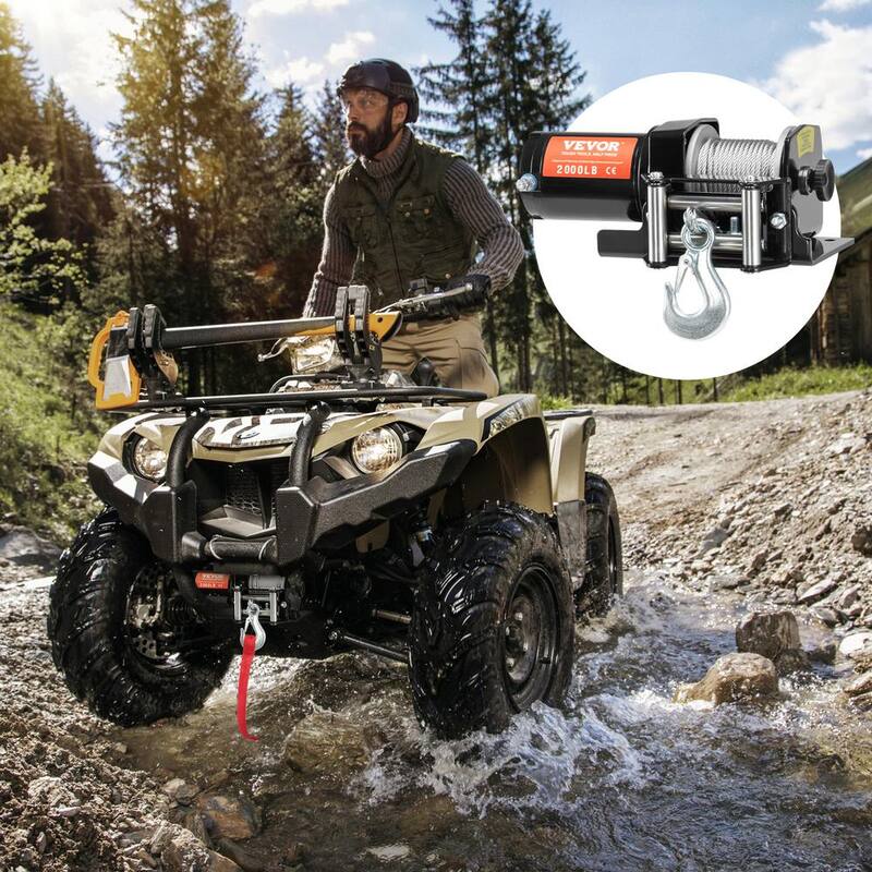 VEVOR Electric Winch, 2000 lbs. Line Pull Capacity, 12-Volt DC ATV/UTV Winch with Φ5/32 in. x 39 ft. 7 Cable Remote Control - ATVGSSJP2000PXII1V9