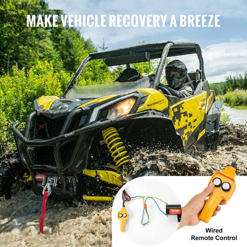 VEVOR Electric Winch, 2000 lbs. Line Pull Capacity, 12-Volt DC ATV/UTV Winch with Φ5/32 in. x 39 ft. 7 Cable Remote Control - ATVGSSJP2000PXII1V9
