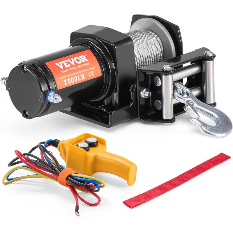 VEVOR Electric Winch, 2000 lbs. Line Pull Capacity, 12-Volt DC ATV/UTV Winch with Φ5/32 in. x 39 ft. 7 Cable Remote Control - ATVGSSJP2000PXII1V9