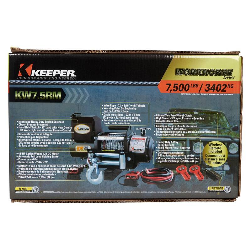 Keeper 7,500 lbs. Portable Electric Winch 12VDC with Rapid Mount - KW75122RM-1