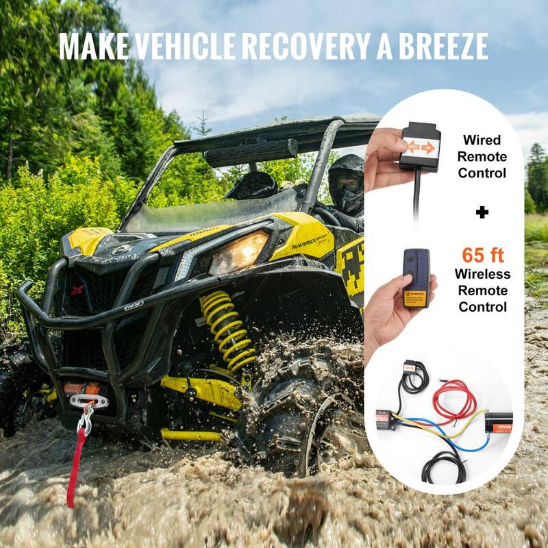 VEVOR Electric Winch, Universal 4500 lbs. 12V DC ATV/UTV Winch with Φ1/4 in. x 39 ft. 12 Strands Wired Remote Control - ATVHCSJPYXWXMCF1OV9