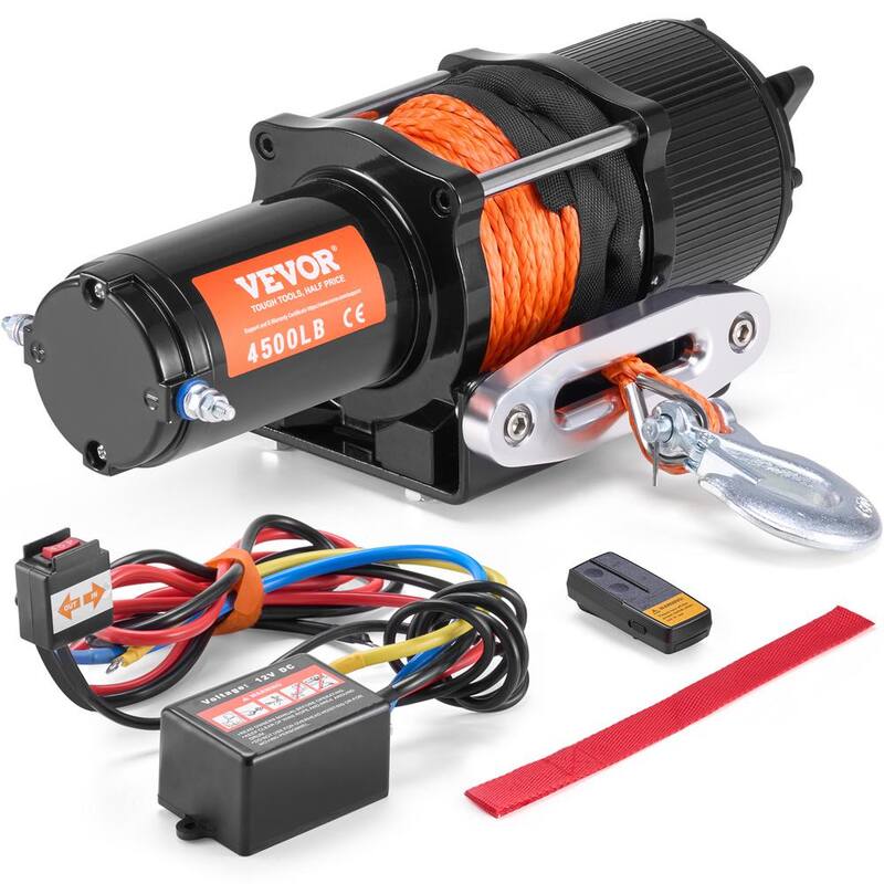 VEVOR Electric Winch, Universal 4500 lbs. 12V DC ATV/UTV Winch with Φ1/4 in. x 39 ft. 12 Strands Wired Remote Control - ATVHCSJPYXWXMCF1OV9