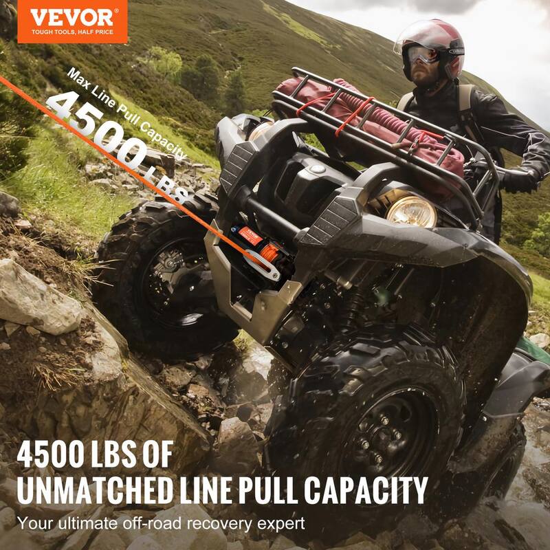VEVOR Electric Winch, Universal 4500 lbs. 12V DC ATV/UTV Winch with Φ1/4 in. x 39 ft. 12 Strands Wired Remote Control - ATVHCSJPYXWXMCF1OV9