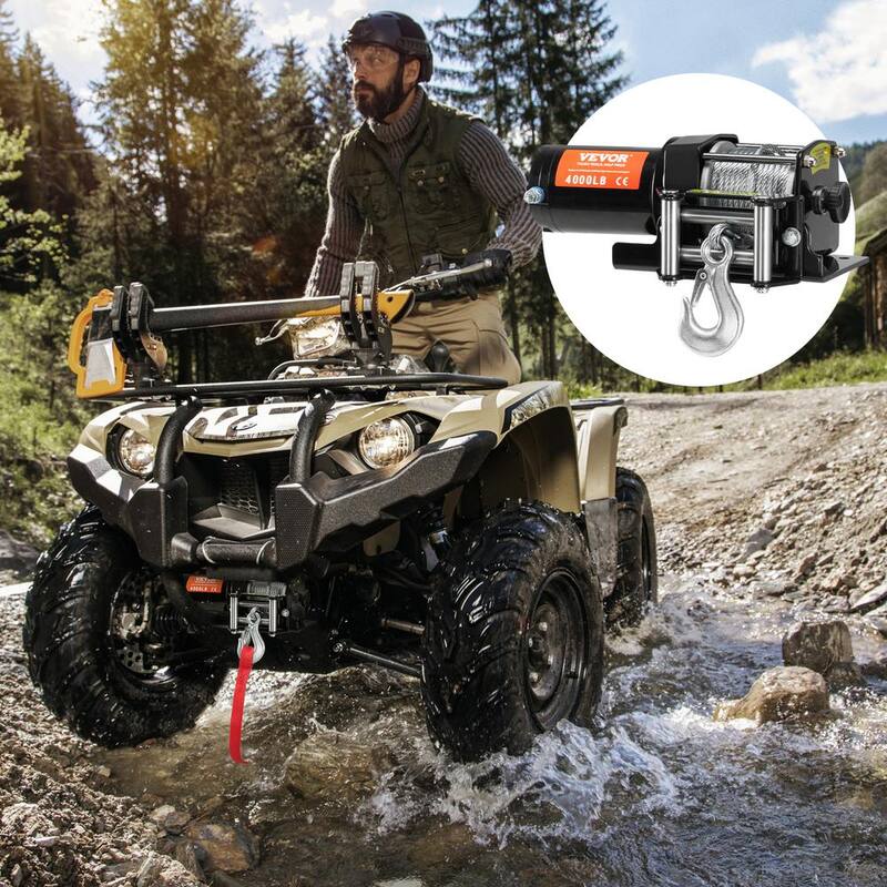 VEVOR Electric Winch, 4000 lbs. Line Pull Capacity, 12V DC ATV/UTV Winch with Φ3/16 in. x 39 ft. 7 Strands Steel Cable Roller - ATVGSSJPYXWXEJRPBV9
