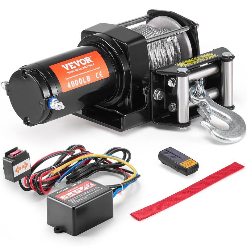 VEVOR Electric Winch, 4000 lbs. Line Pull Capacity, 12V DC ATV/UTV Winch with Φ3/16 in. x 39 ft. 7 Strands Steel Cable Roller - ATVGSSJPYXWXEJRPBV9