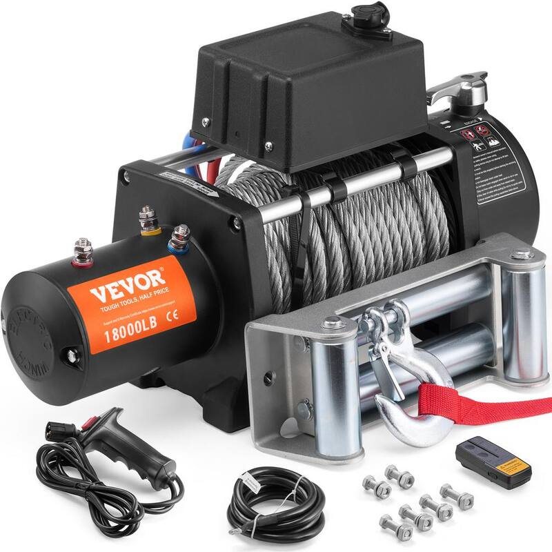 VEVOR Electric Winch, 18,000 lbs., 12V DC Truck Winch with Φ7/16 in. x 85 ft. Steel Cable Roller Fairlead Wireless and Wired - DDGSSJPYXWXYMXBC5V9