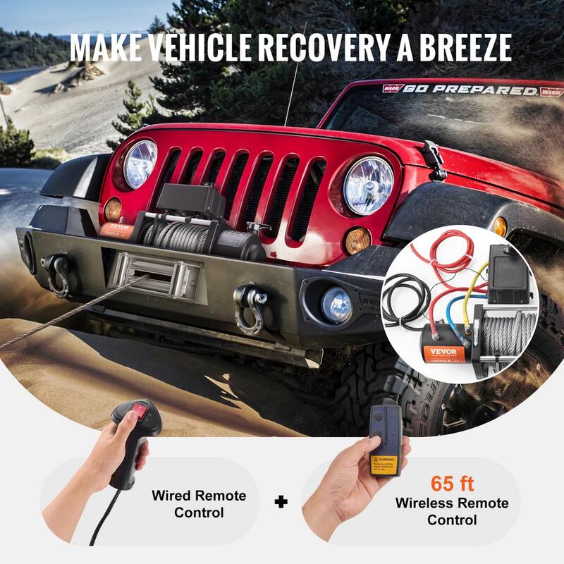 VEVOR Electric Winch, 18,000 lbs., 12V DC Truck Winch with Φ7/16 in. x 85 ft. Steel Cable Roller Fairlead Wireless and Wired - DDGSSJPYXWXYMXBC5V9