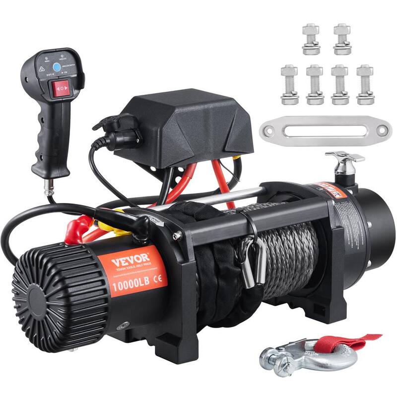VEVOR Electric Winch 10,000 lbs. Load Capacity ATV 85 ft. Nylon Rope Winch with Wireless Handheld Remote and Hawse Fairlead - DDHCSJPHCSYCY6JRBV9