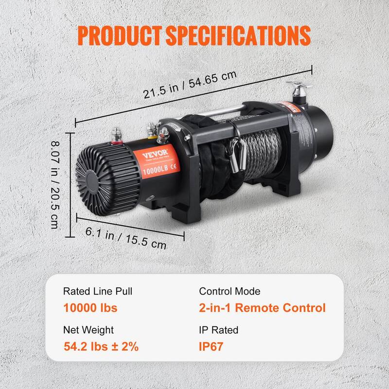 VEVOR Electric Winch 10,000 lbs. Load Capacity ATV 85 ft. Nylon Rope Winch with Wireless Handheld Remote and Hawse Fairlead - DDHCSJPHCSYCY6JRBV9
