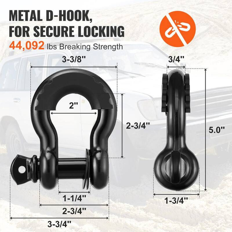 VEVOR Off-Road Recovery Kit, 3 in., Heavy Duty Winch Recovery Kit with 30000 lbs. Tow Straps, 44092 lbs. D-Ring Shackles - JPJYGJB8J000SBO12V0-802