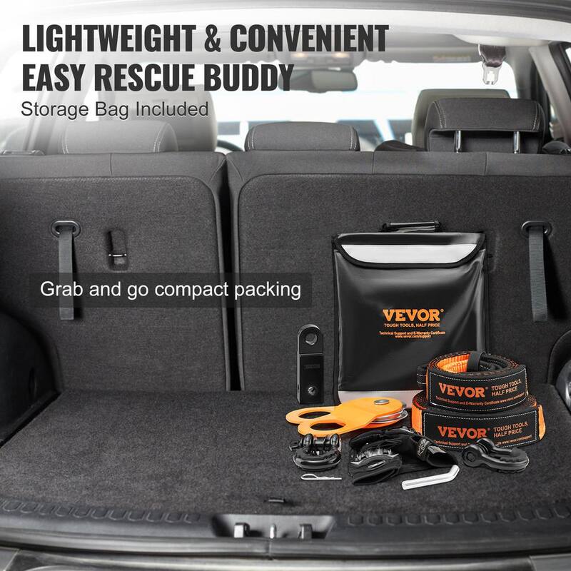 VEVOR Off-Road Recovery Kit, 3 in., Heavy Duty Winch Recovery Kit with 30000 lbs. Tow Straps, 44092 lbs. D-Ring Shackles - JPJYGJB8J000SBO12V0-802
