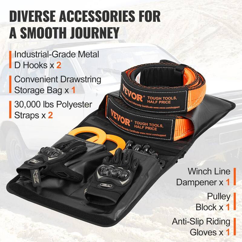 VEVOR Off-Road Recovery Kit, 3 in., Heavy Duty Winch Recovery Kit with 30000 lbs. Tow Straps, 44092 lbs. D-Ring Shackles - JPJYGJB8J000SBO12V0-802