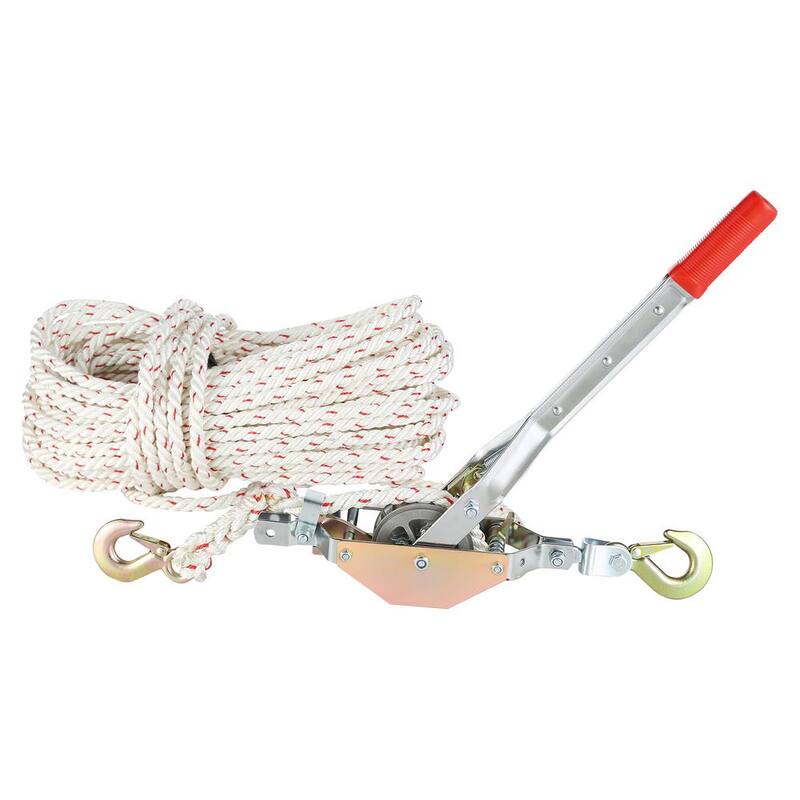 VEVOR Rope Puller, 3/4 T (1,653 lbs.) Pulling Capacity, with 100ft. of 0.6 in. Dia Rope, 2 Hook, Come Along Winch, Heavy Duty - DLSJXQ34T100P5QJIV0-819